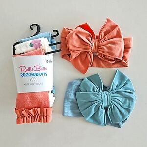 NEW Ruffle Butts Knee High Socks and 2 matching headband bows